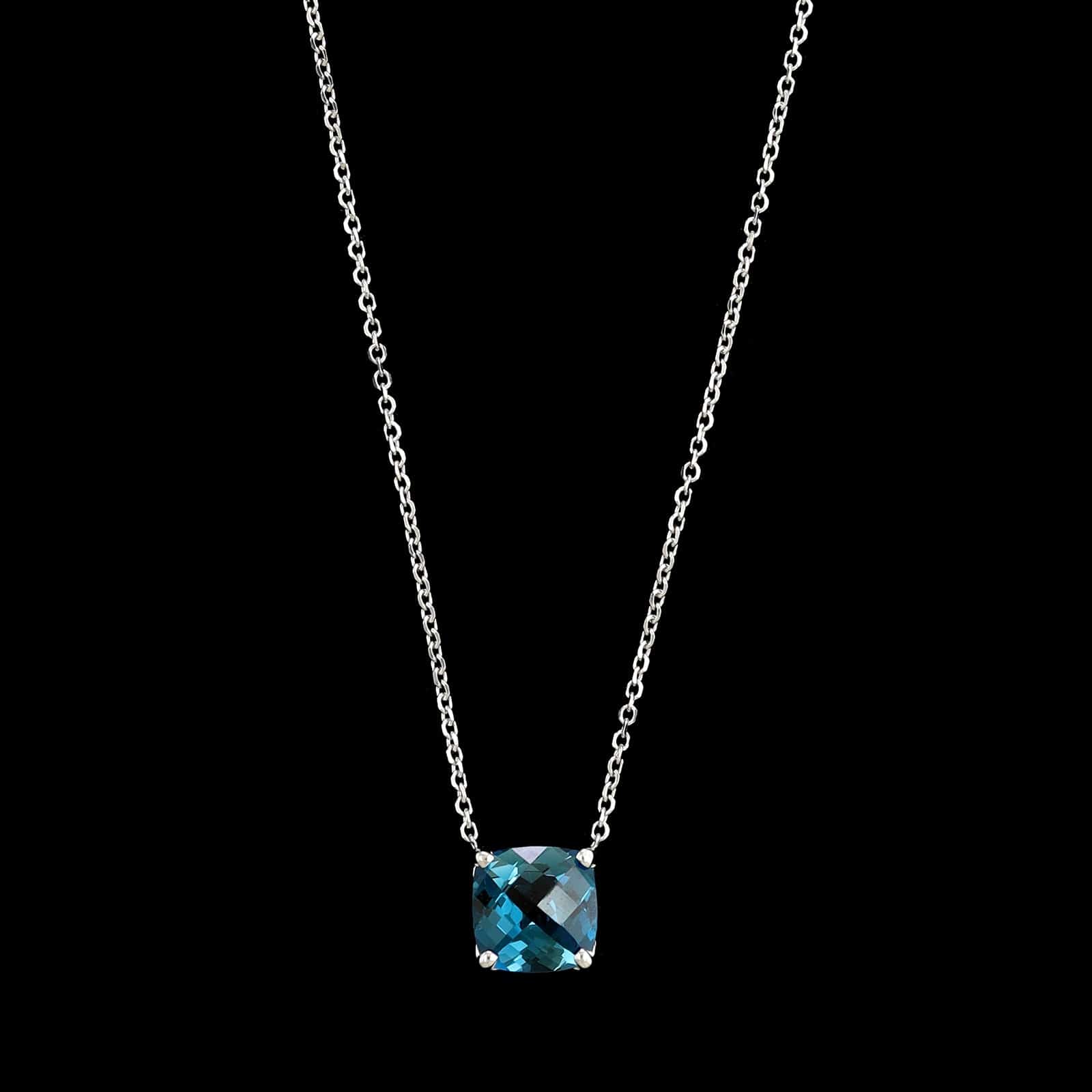 14K White Gold Estate Blue Topaz Pendant Necklace