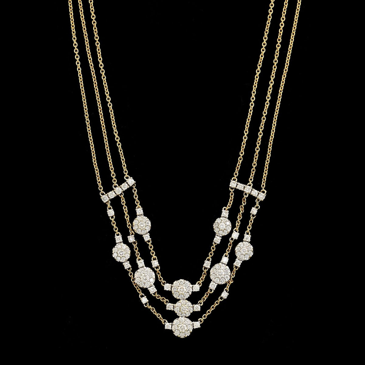 18K Two-tone Gold Estate Multi Row Diamond Necklace