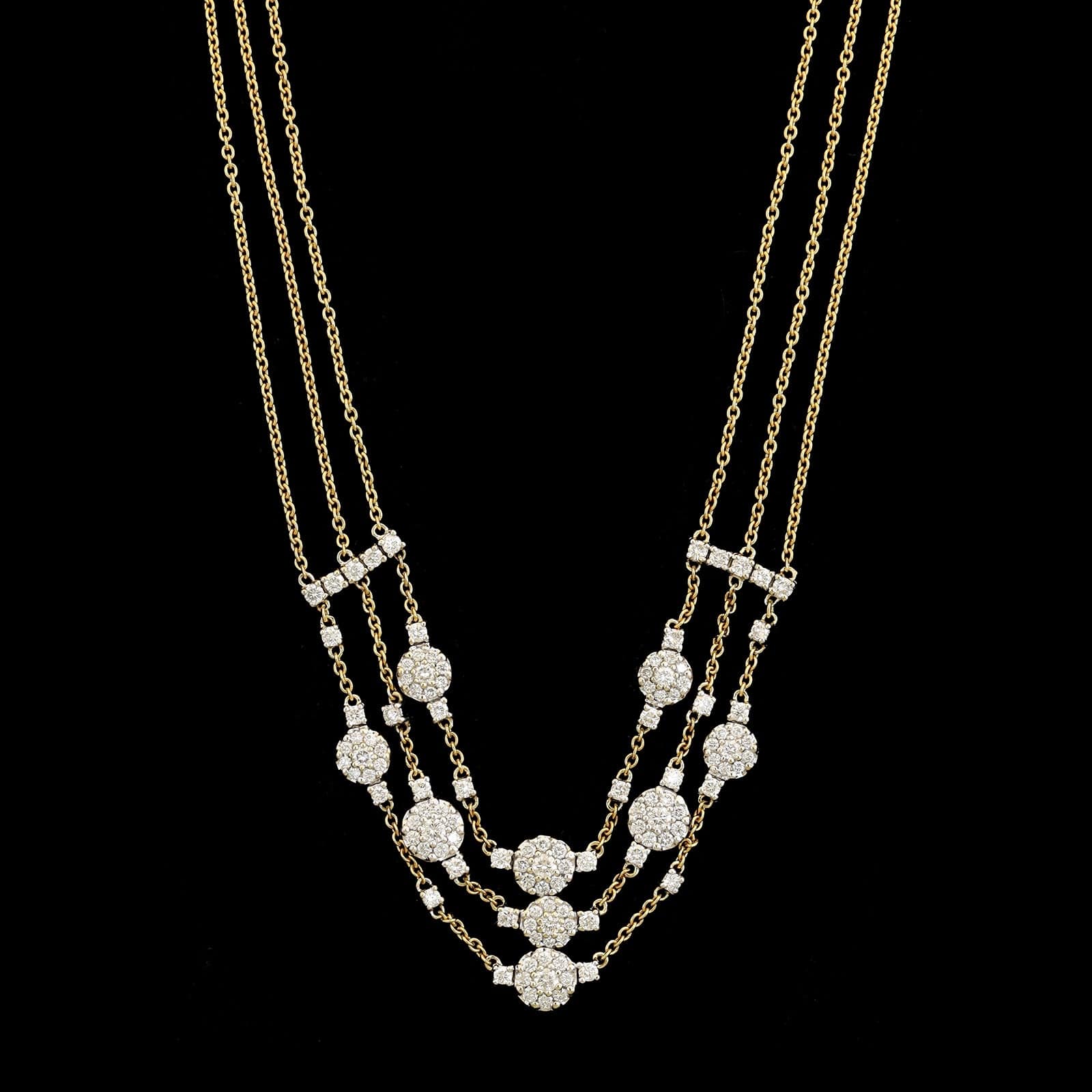 18K Two-tone Gold Estate Multi Row Diamond Necklace