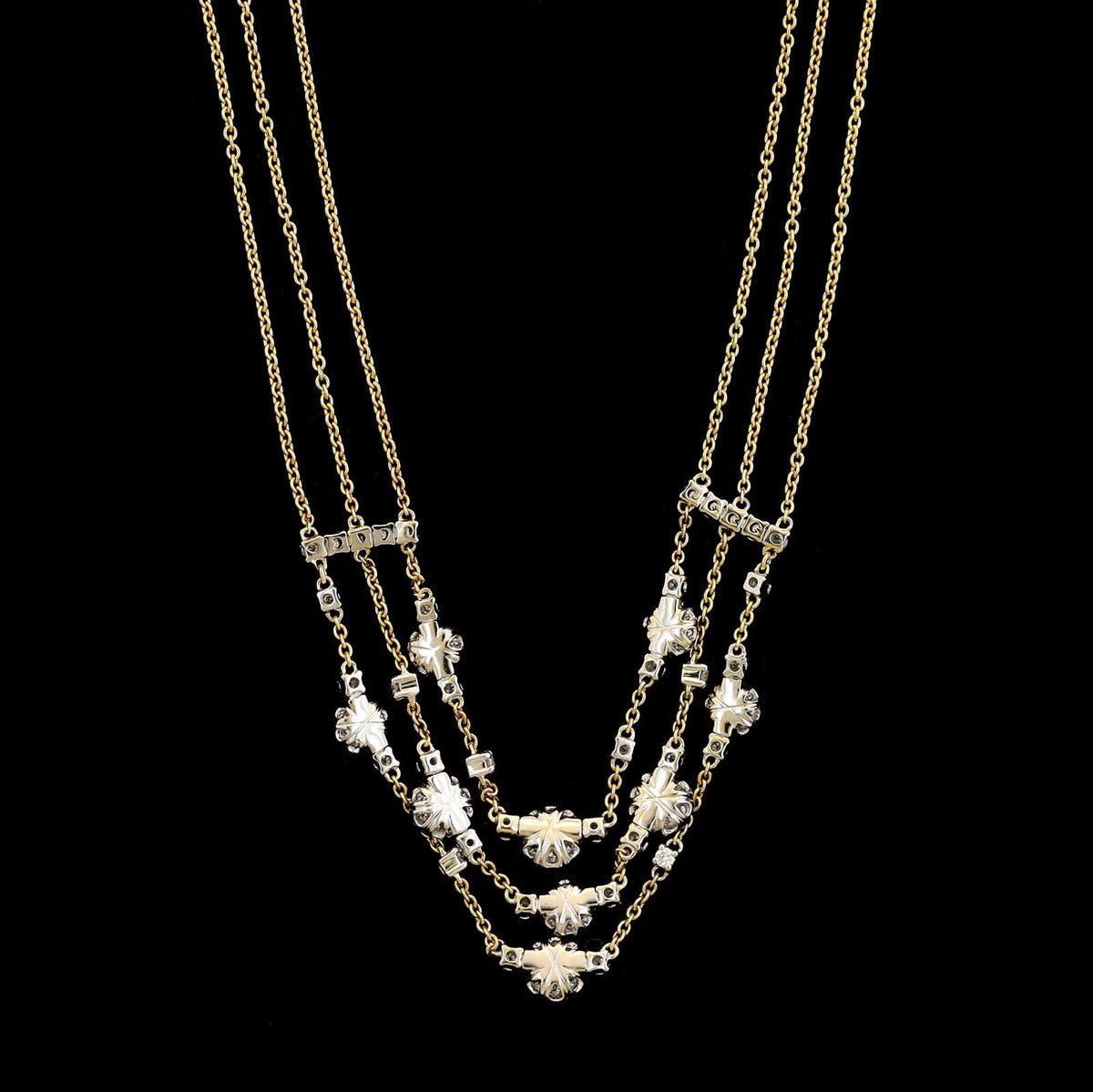 18K Two-tone Gold Estate Multi Row Diamond Necklace