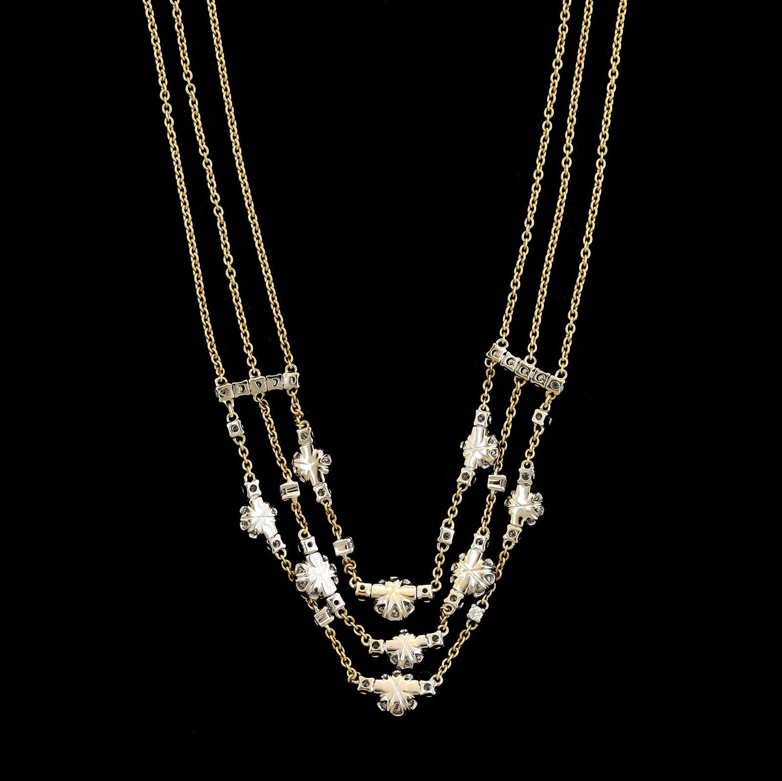 18K Two-tone Gold Estate Multi Row Diamond Necklace