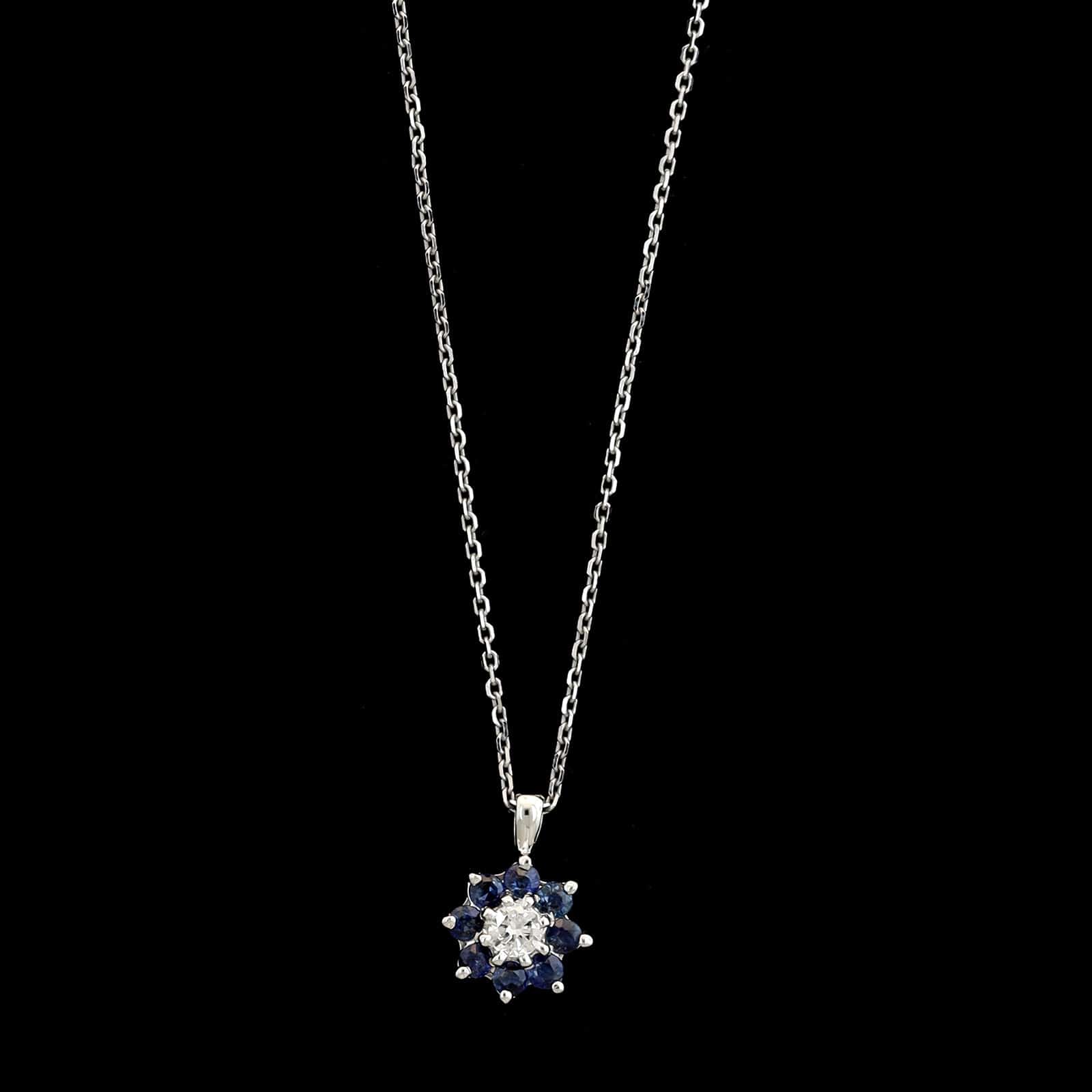14K White Gold Estate Sapphire and Diamond Pendant Necklace