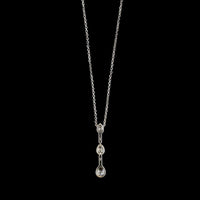 14K White Gold Estate Three Stone Diamond Pendant Necklace