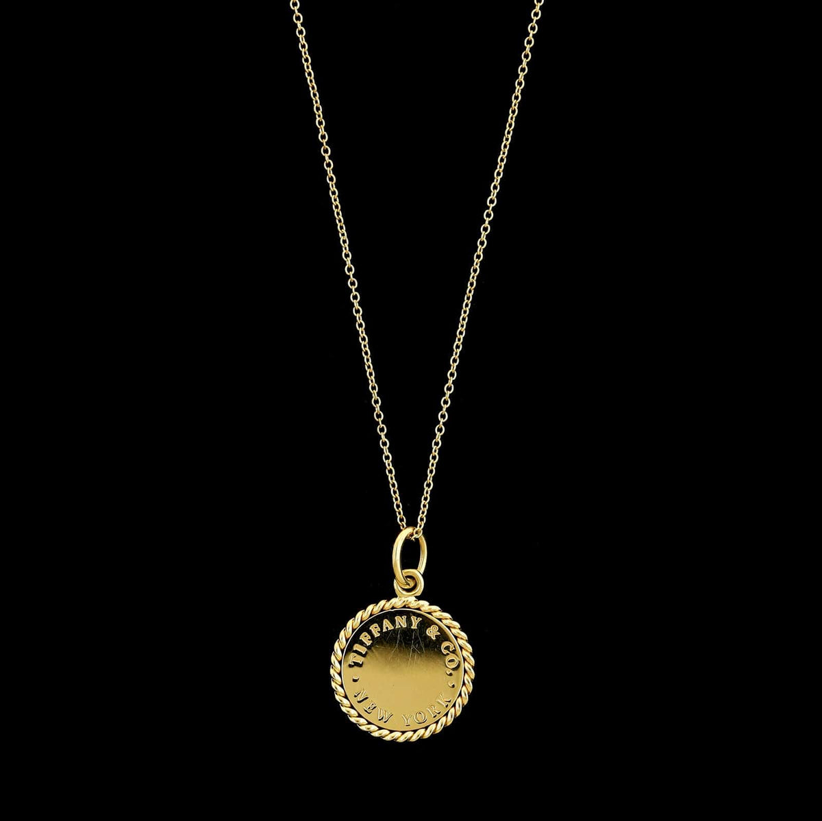 Tiffany & Co. 18K Yellow Gold Estate New York Disc Pendant