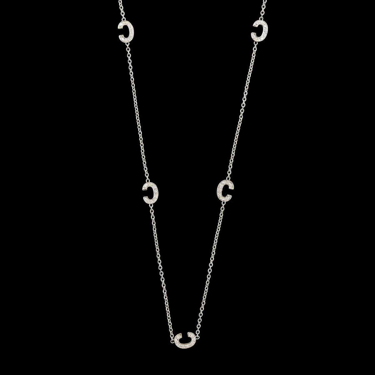 Roberto Coin 18K White Gold Estate Initial "C" Diamond Station Necklace