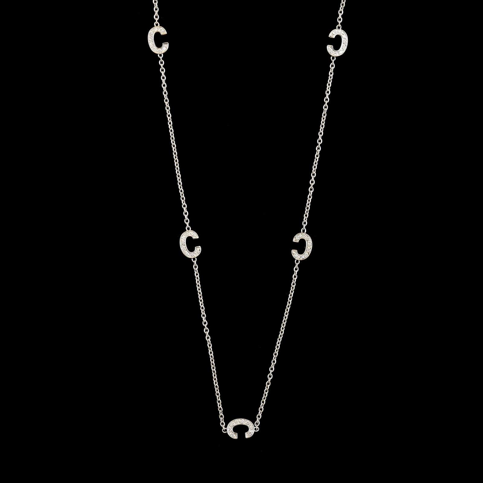 Roberto Coin 18K White Gold Estate Initial "C" Diamond Station Necklace