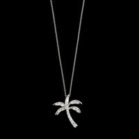 18K White Gold Estate Diamond Palm Tree Pendant Necklace