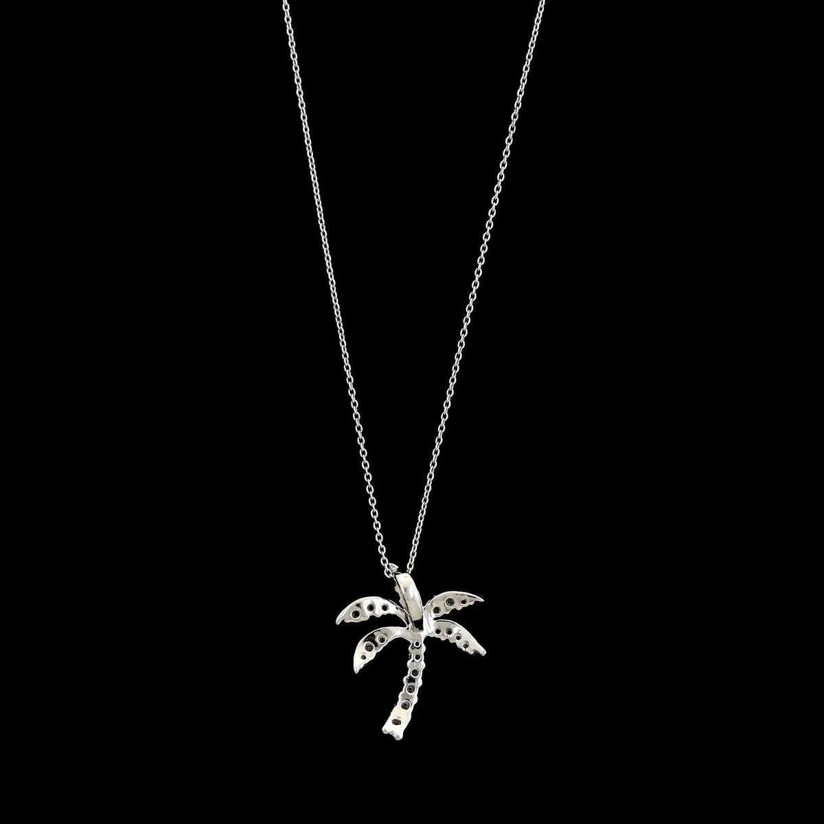 18K White Gold Estate Diamond Palm Tree Pendant Necklace