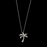 18K White Gold Estate Diamond Palm Tree Pendant Necklace