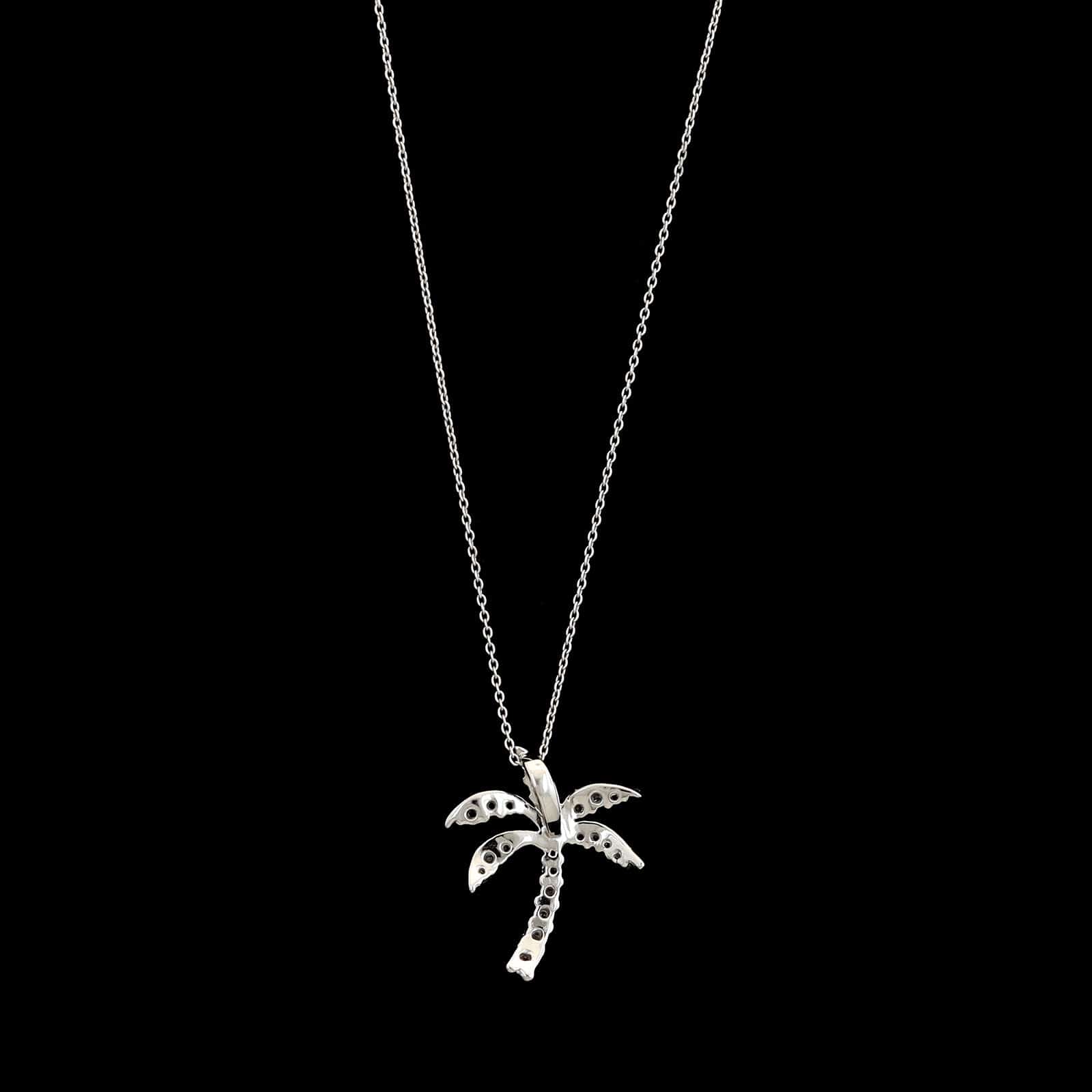 18K White Gold Estate Diamond Palm Tree Pendant Necklace