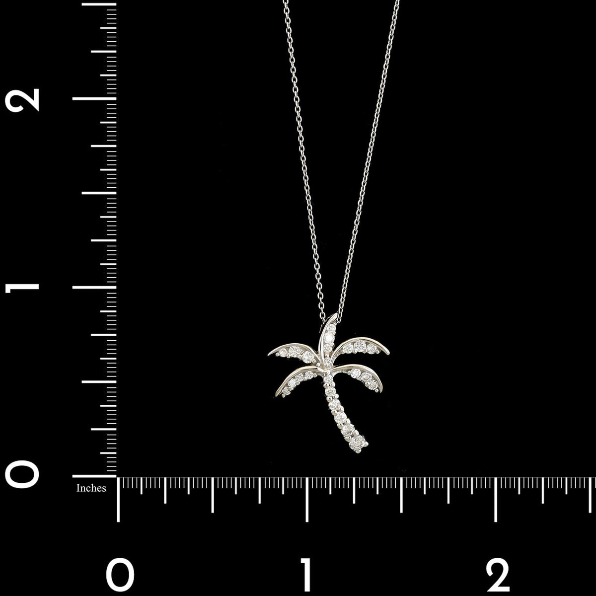18K White Gold Estate Diamond Palm Tree Pendant Necklace