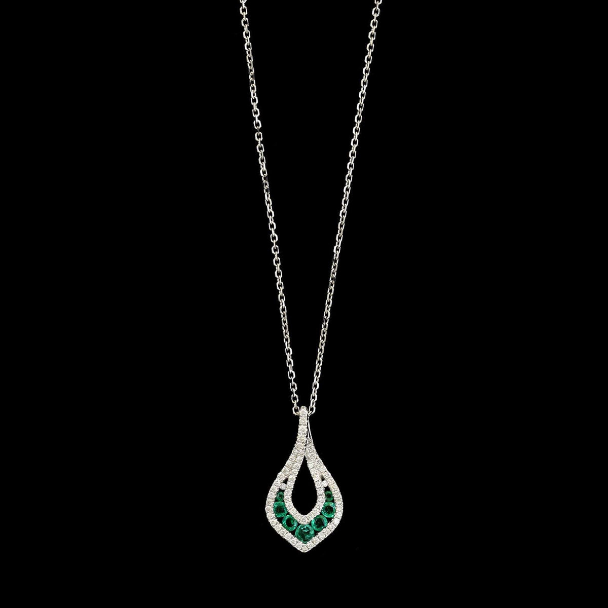 14K White Gold Estate Emerald and Diamond Pendant