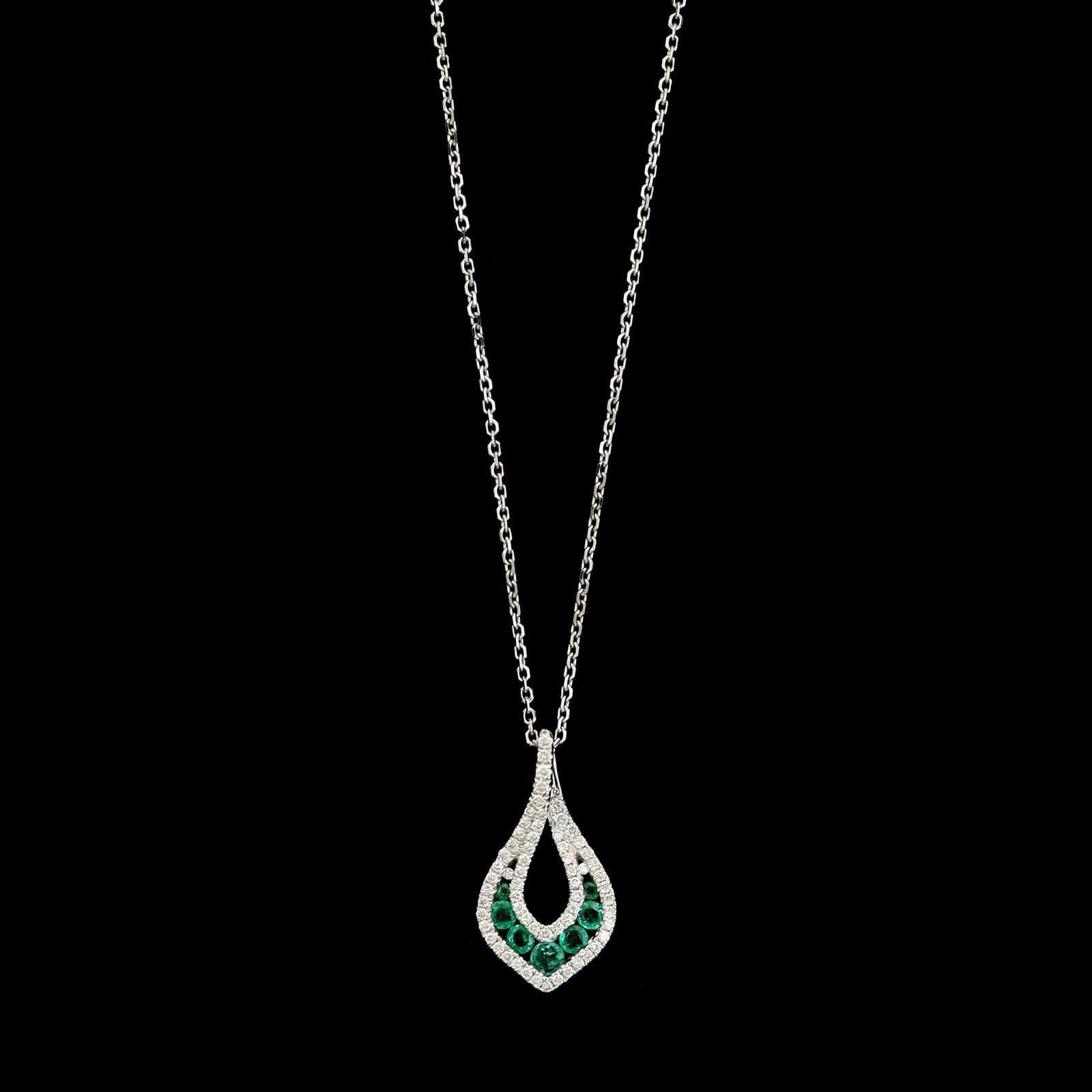 14K White Gold Estate Emerald and Diamond Pendant