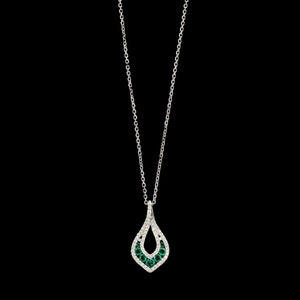14K White Gold Estate Emerald and Diamond Pendant