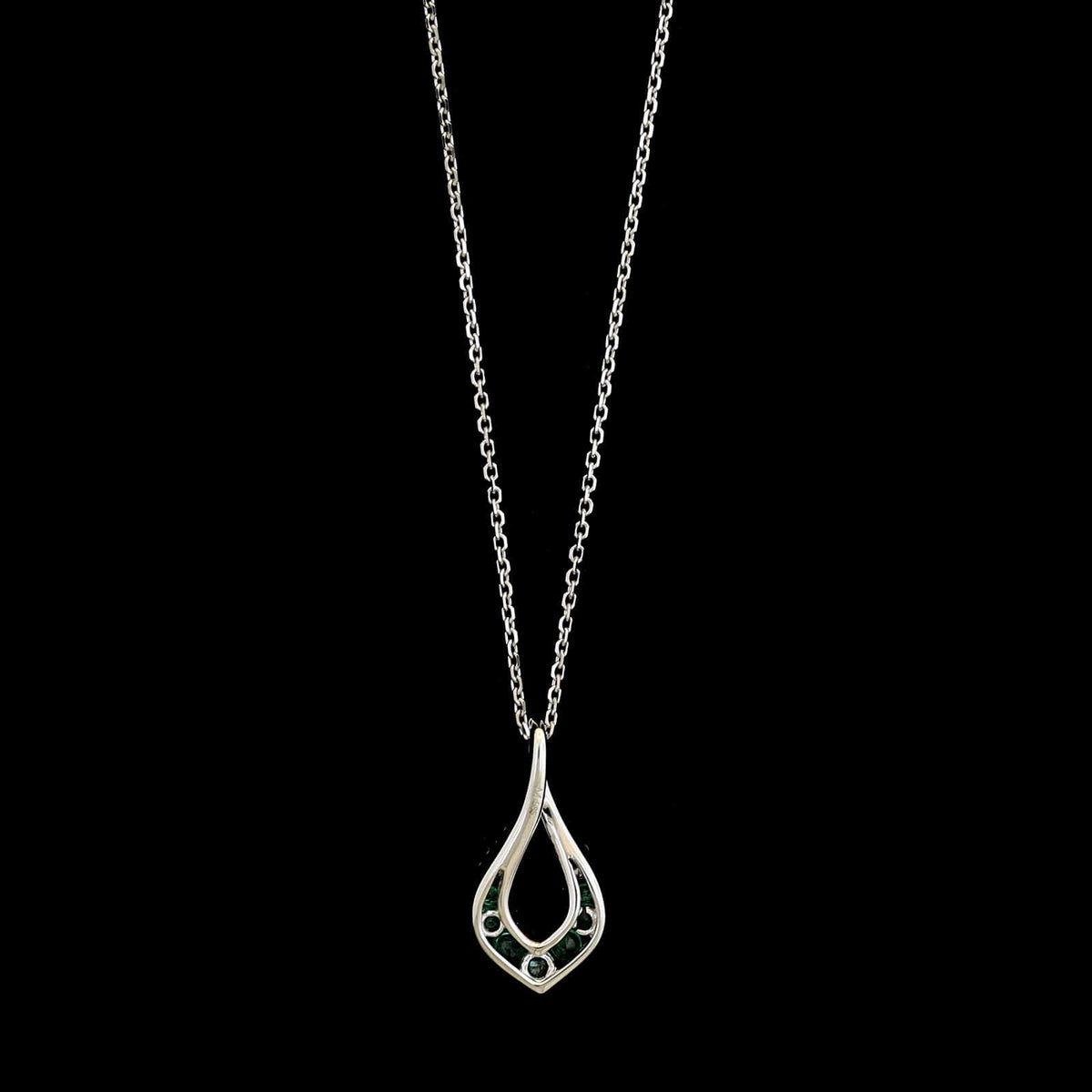 14K White Gold Estate Emerald and Diamond Pendant