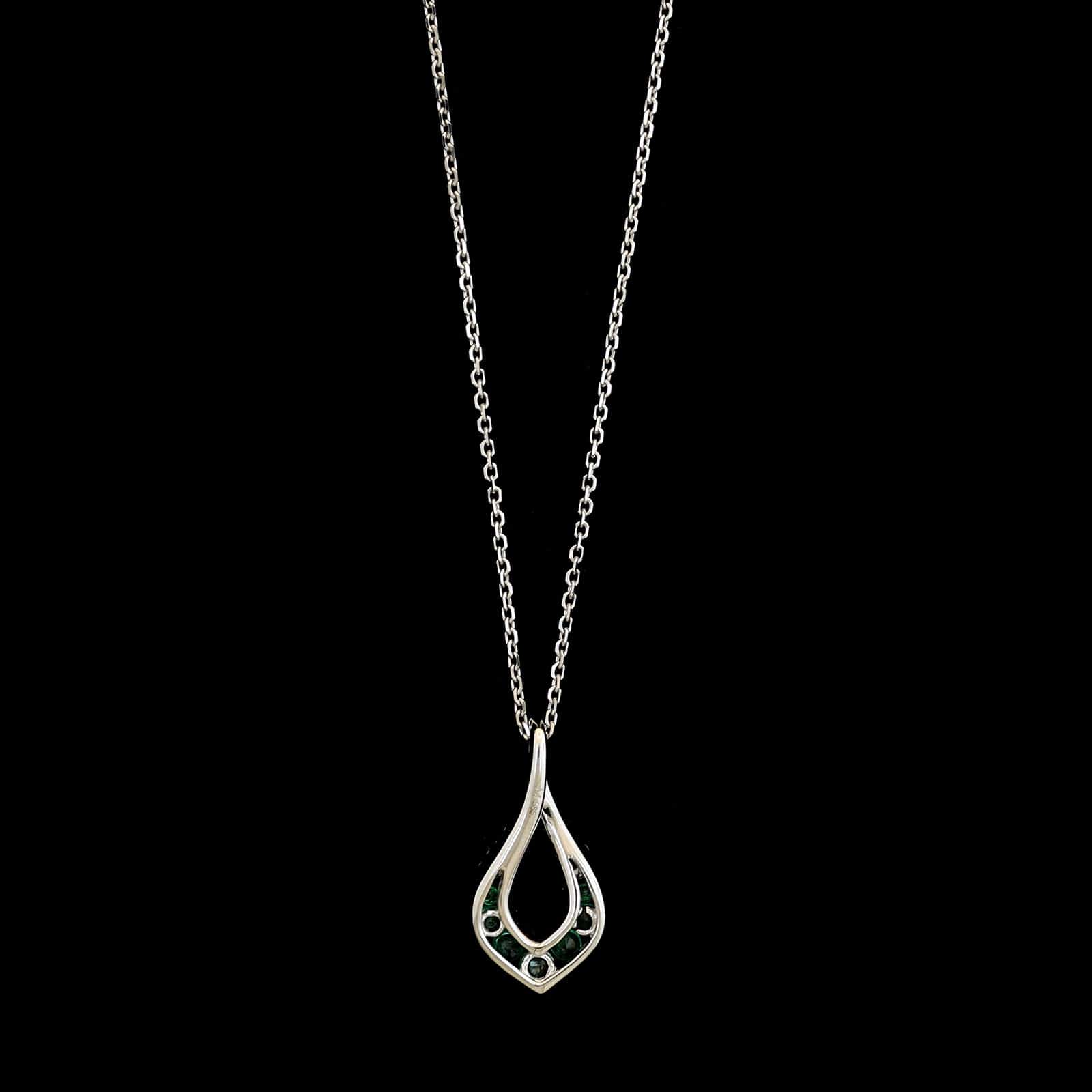 14K White Gold Estate Emerald and Diamond Pendant