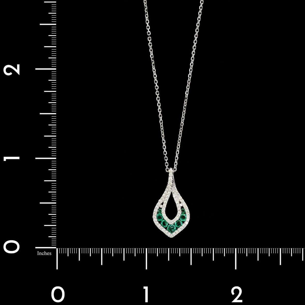 14K White Gold Estate Emerald and Diamond Pendant