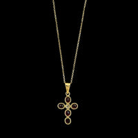 18K Yellow Gold Estate Ruby and Diamond Cross Pendant Necklace