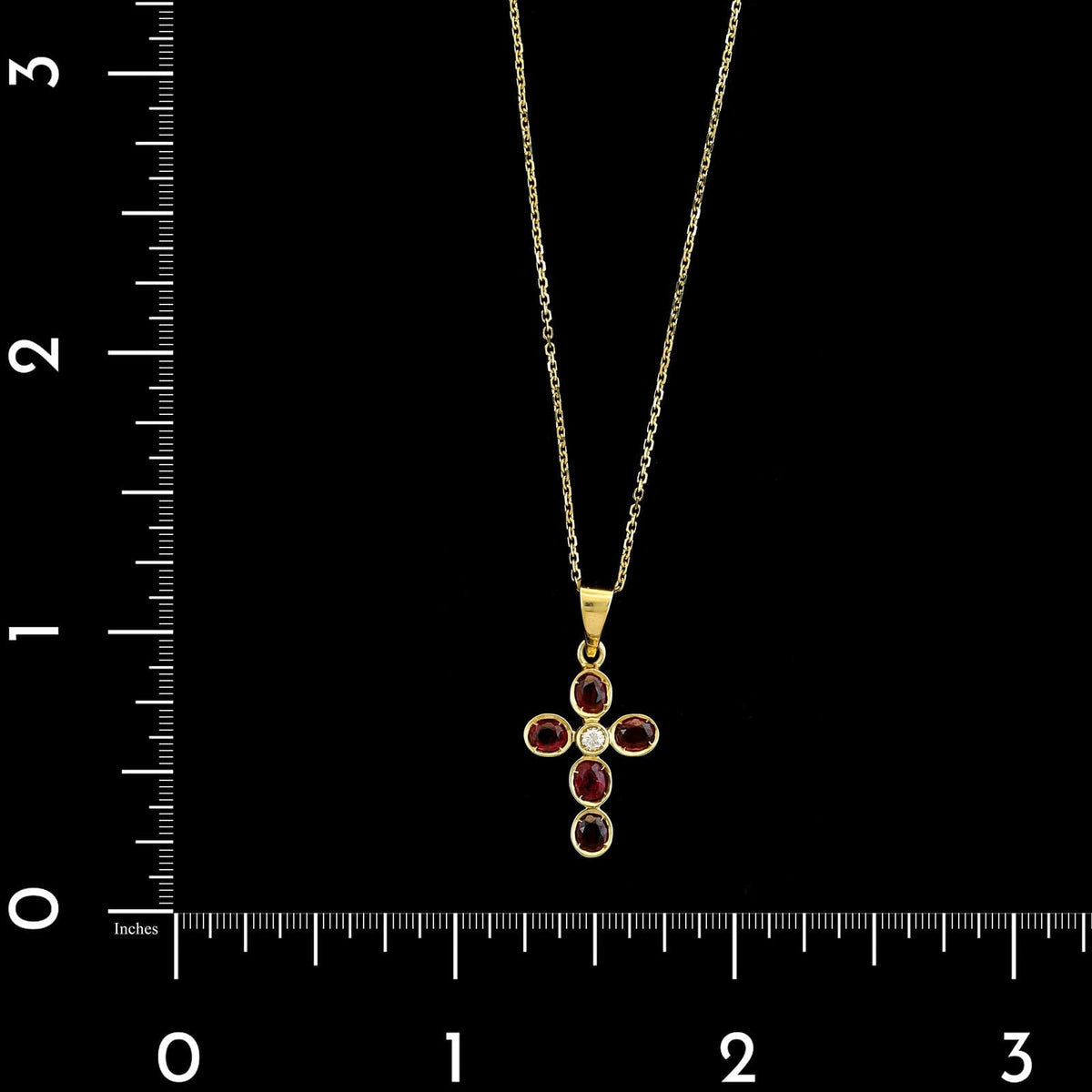 18K Yellow Gold Estate Ruby and Diamond Cross Pendant Necklace