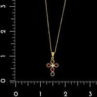 18K Yellow Gold Estate Ruby and Diamond Cross Pendant Necklace