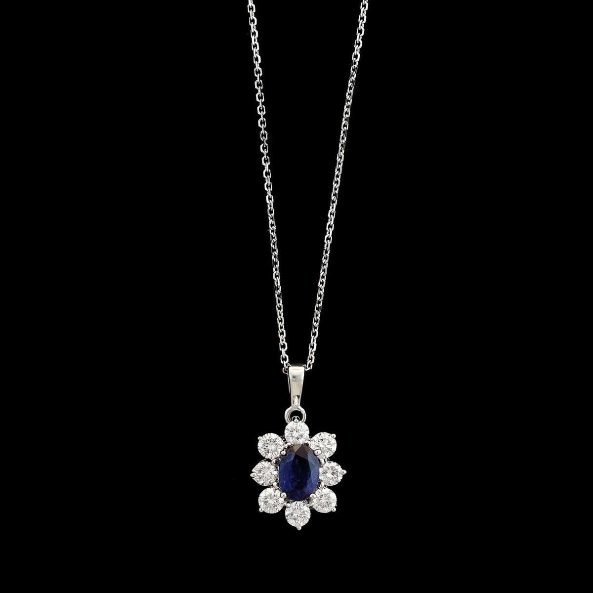 18K White Gold Estate Sapphire and Diamond Pendant Necklace