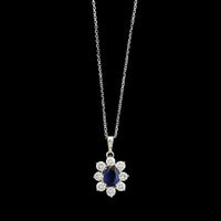 18K White Gold Estate Sapphire and Diamond Pendant Necklace