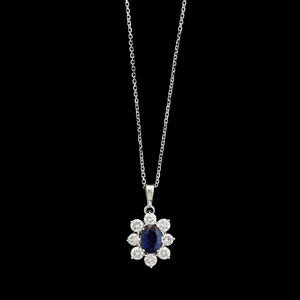 18K White Gold Estate Sapphire and Diamond Pendant Necklace