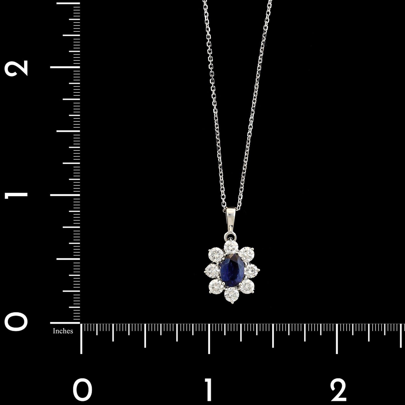 18K White Gold Estate Sapphire and Diamond Pendant Necklace