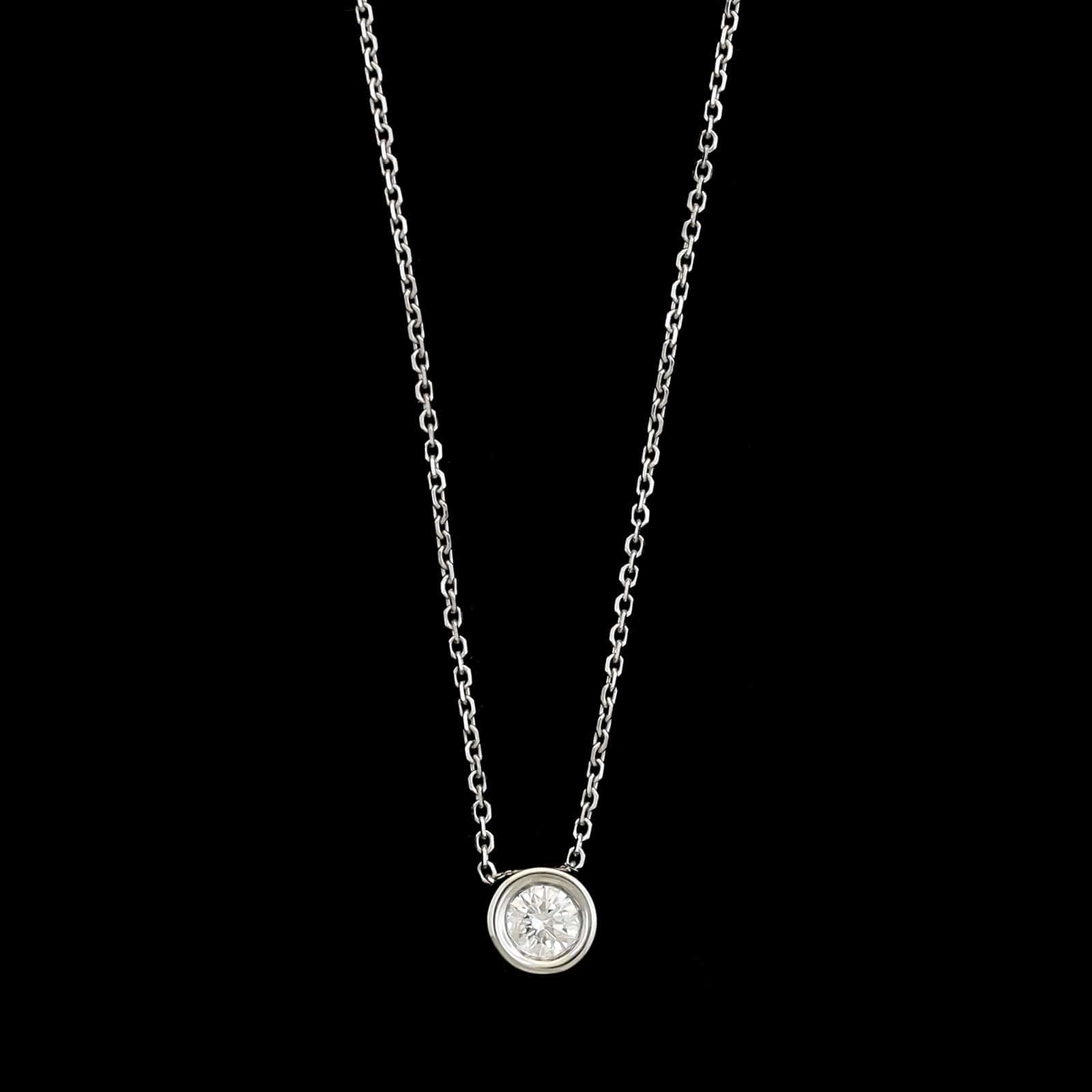 14K White Gold Estate Diamond Solitaire Pendant Necklace