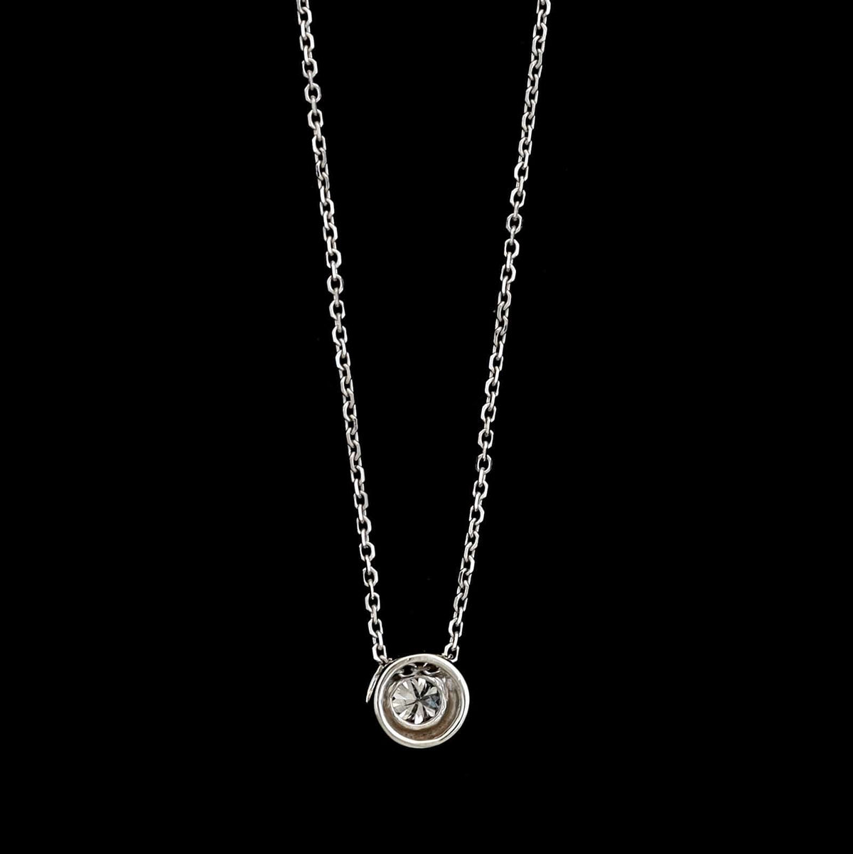 14K White Gold Estate Diamond Solitaire Pendant Necklace