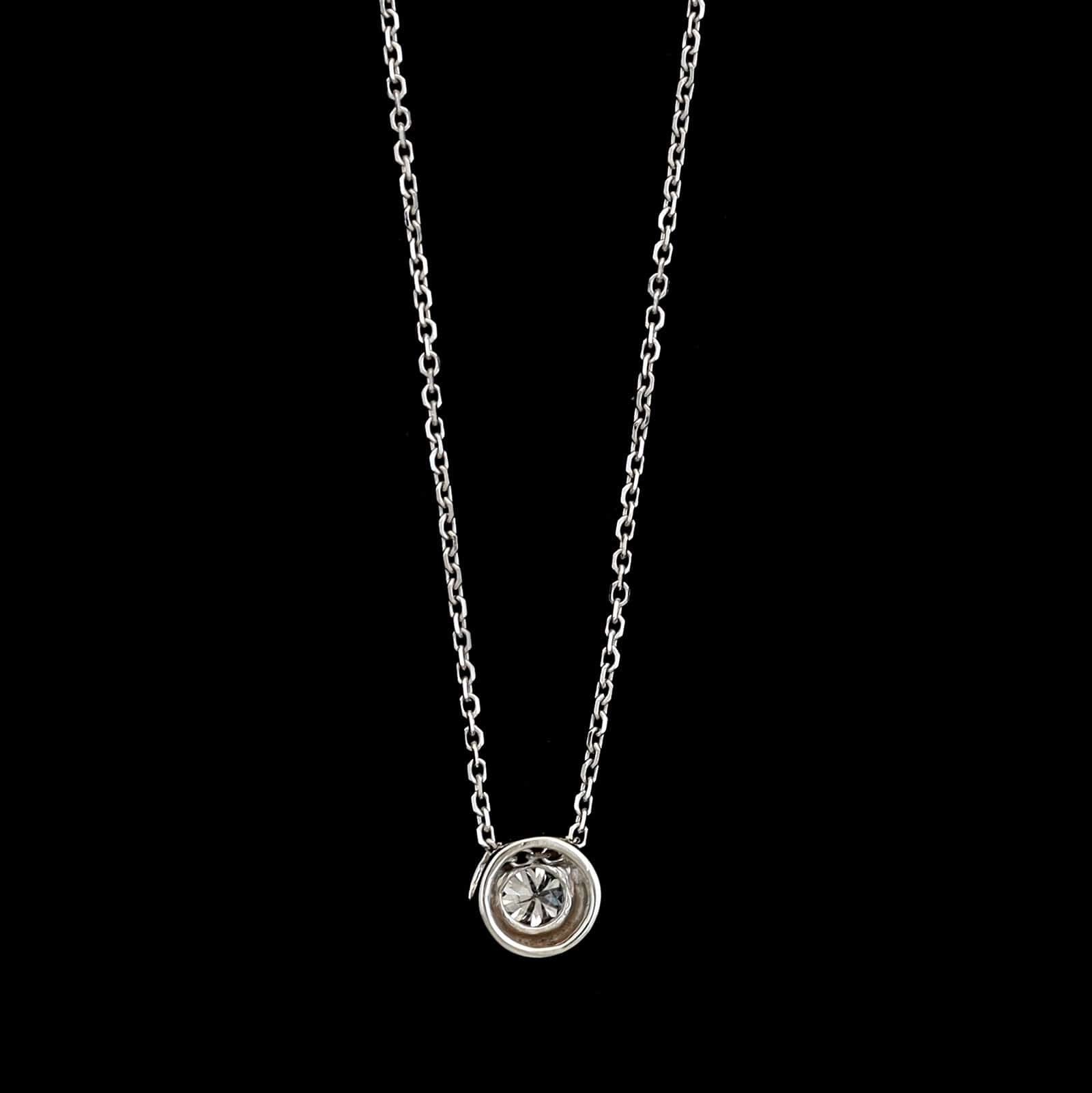 14K White Gold Estate Diamond Solitaire Pendant Necklace