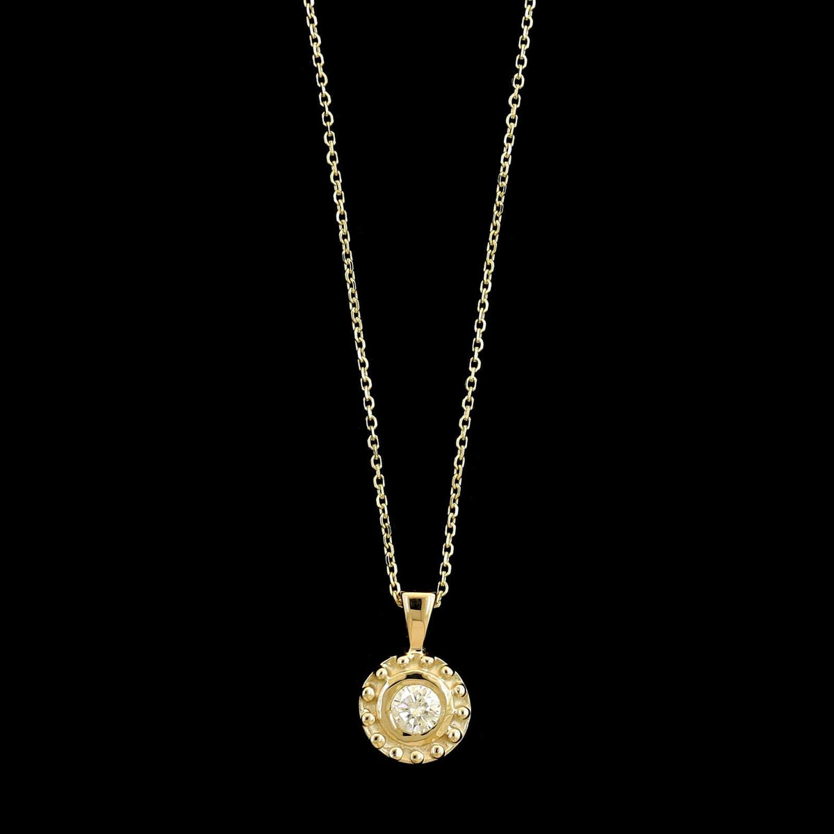 18K Yellow Gold Estate Diamond Solitaire Pendant Necklace
