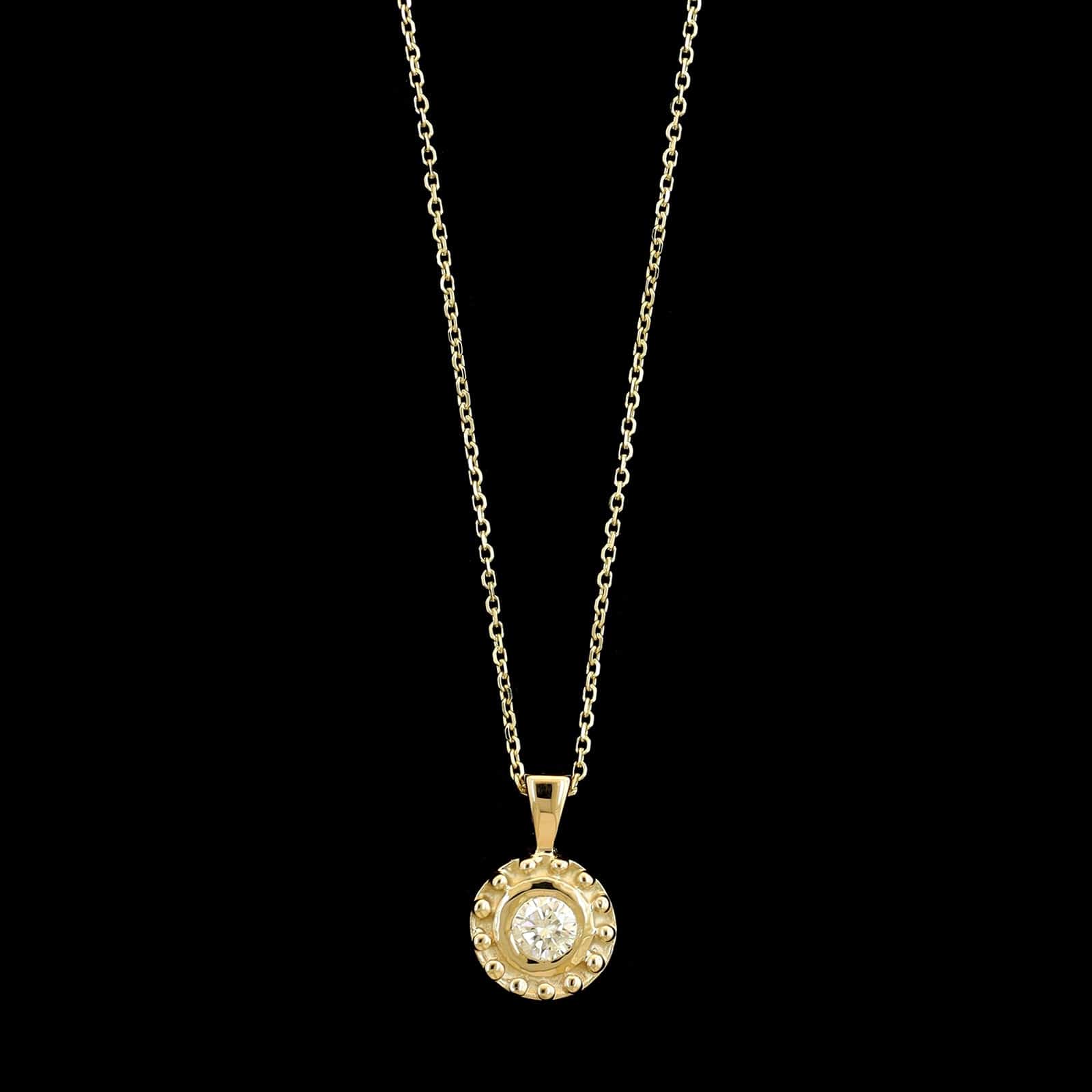 18K Yellow Gold Estate Diamond Solitaire Pendant Necklace