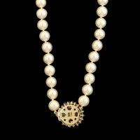 14K Yellow Gold Estate Cultured Pearl and Diamond Necklace
