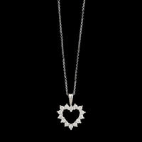 14K White Gold Estate Diamond Heart Pendant Necklace