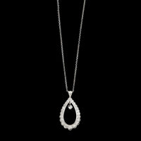 14K White Gold Estate Diamond Tear Drop Pendant Necklace