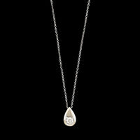 14K White Gold Estate Diamond Teardrop Pendant Necklace