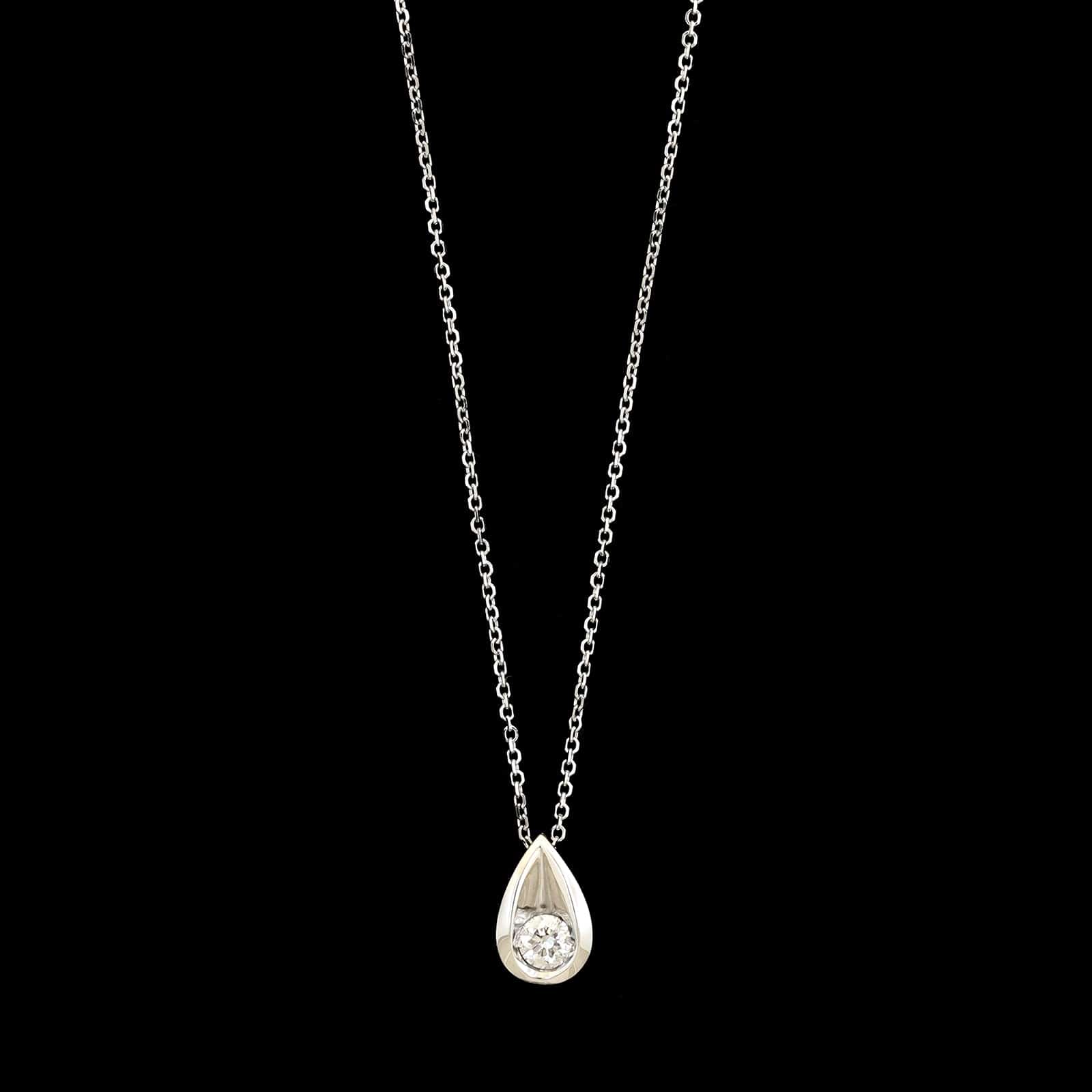 14K White Gold Estate Diamond Teardrop Pendant Necklace