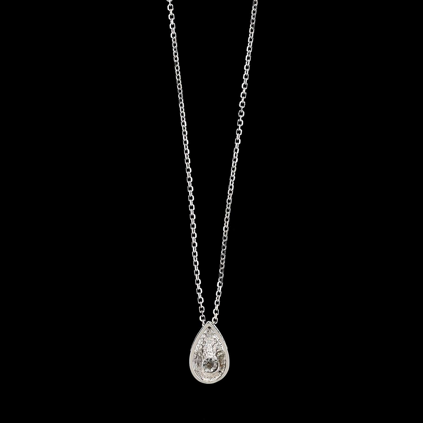 14K White Gold Estate Diamond Teardrop Pendant Necklace
