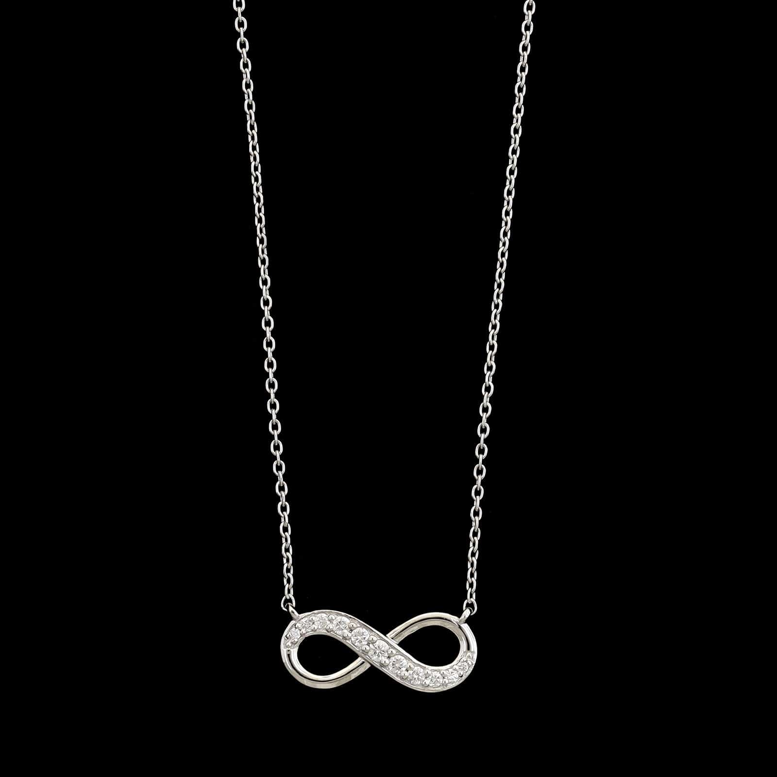 14K White Gold Estate Diamond Infinity Pendant Necklace