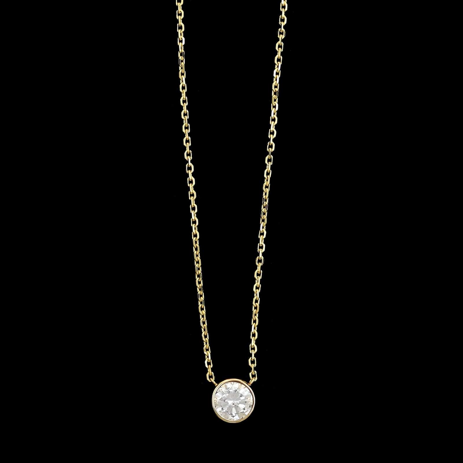 14K Two-tone Estate Diamond Bezel Solitaire Necklace