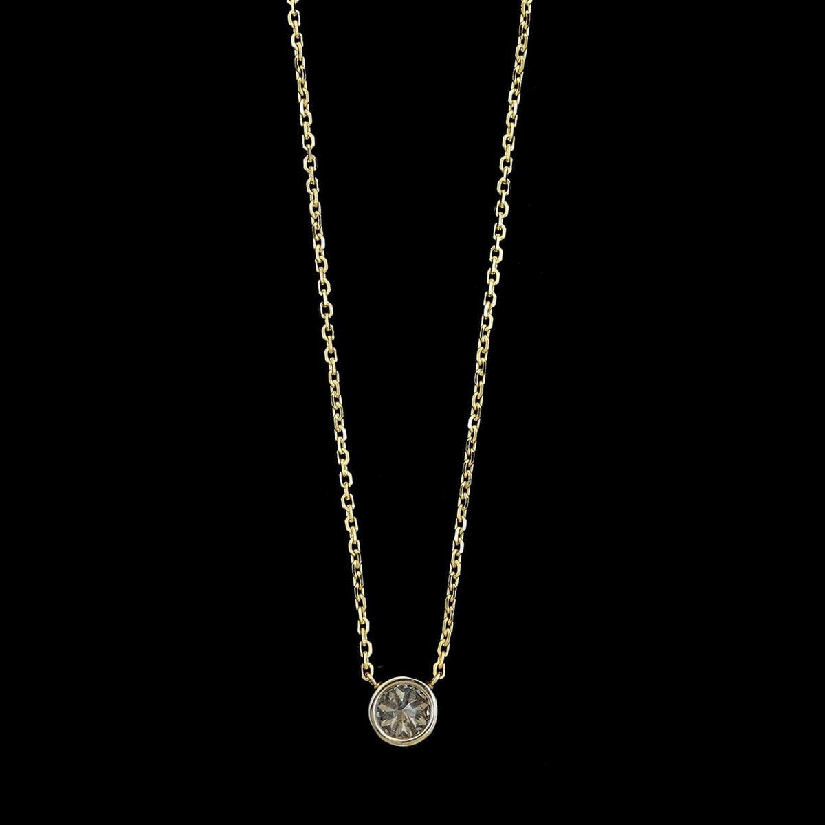 14K Two-tone Estate Diamond Bezel Solitaire Necklace