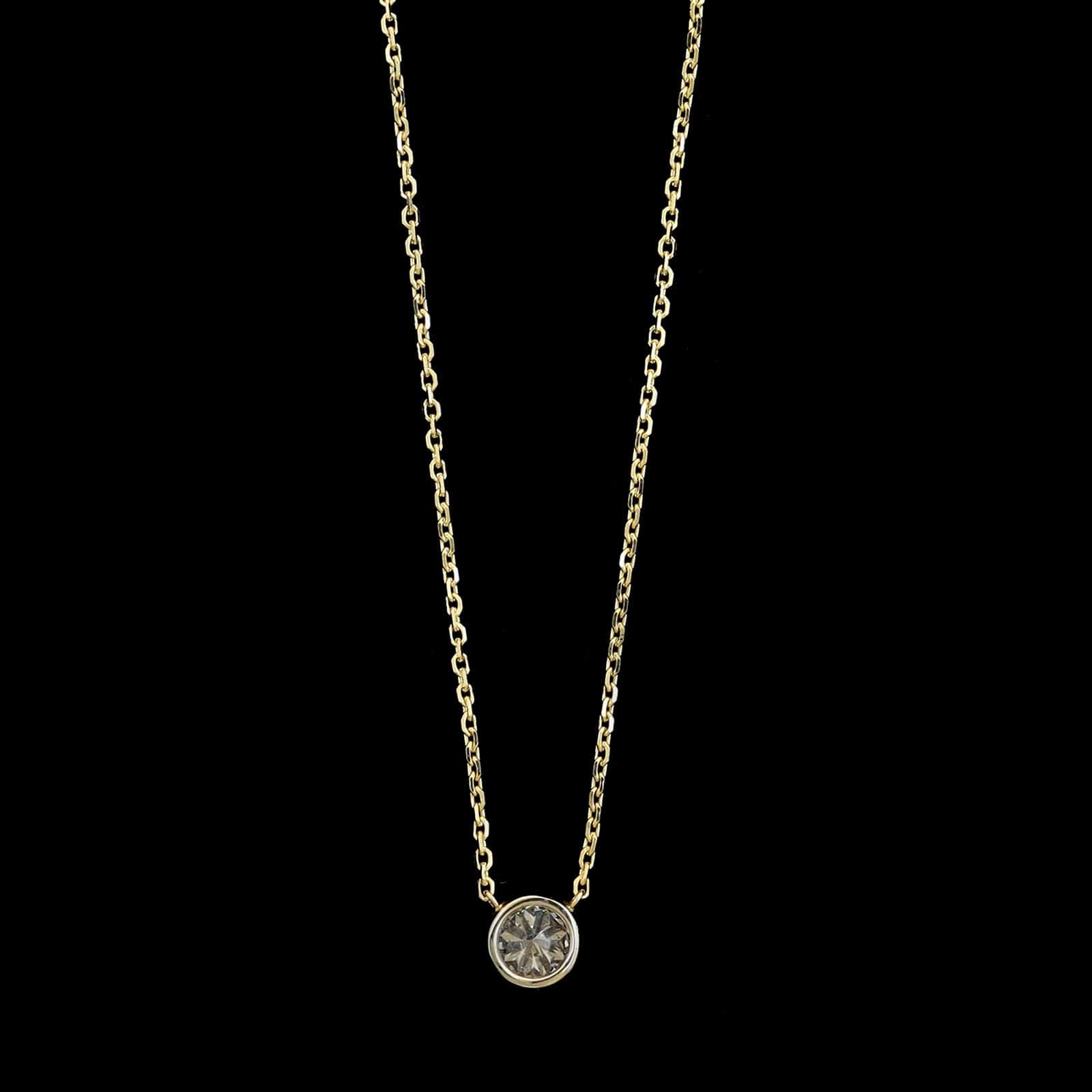 14K Two-tone Estate Diamond Bezel Solitaire Necklace