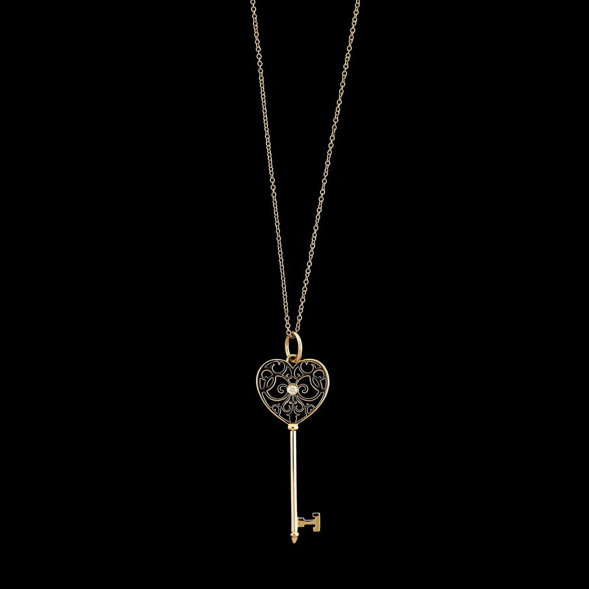 Tiffany & Co. 18K Rose Gold Estate Diamond Enchant Heart Key Pendant Necklace