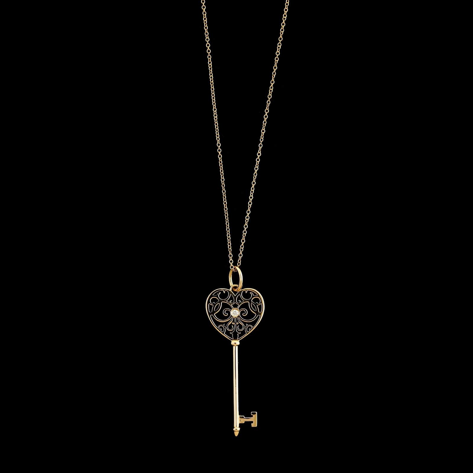 Tiffany & Co. 18K Rose Gold Estate Diamond Enchant Heart Key Pendant Necklace