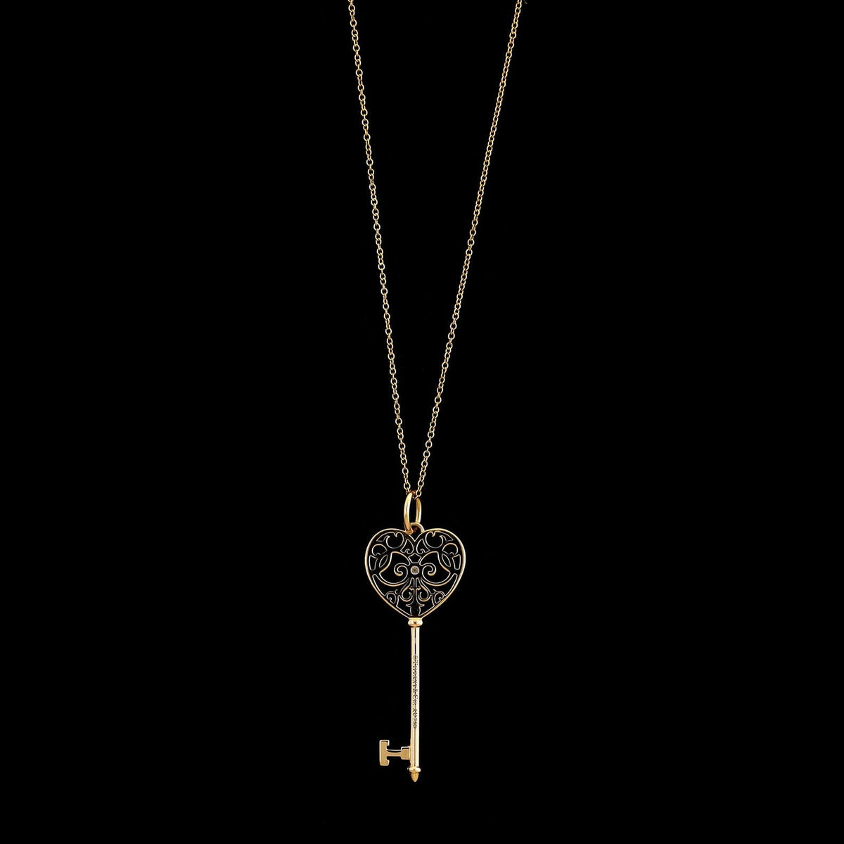 Tiffany & Co. 18K Rose Gold Estate Diamond Enchant Heart Key Pendant Necklace
