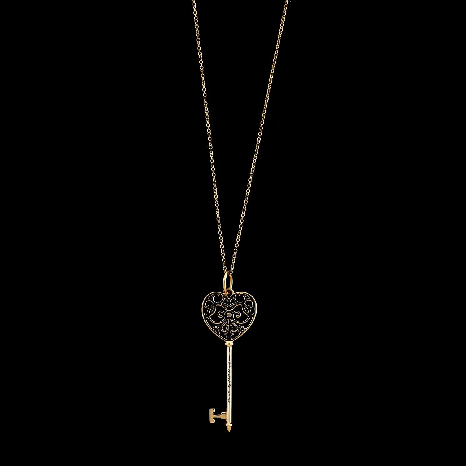 Tiffany & Co. 18K Rose Gold Estate Diamond Enchant Heart Key Pendant Necklace