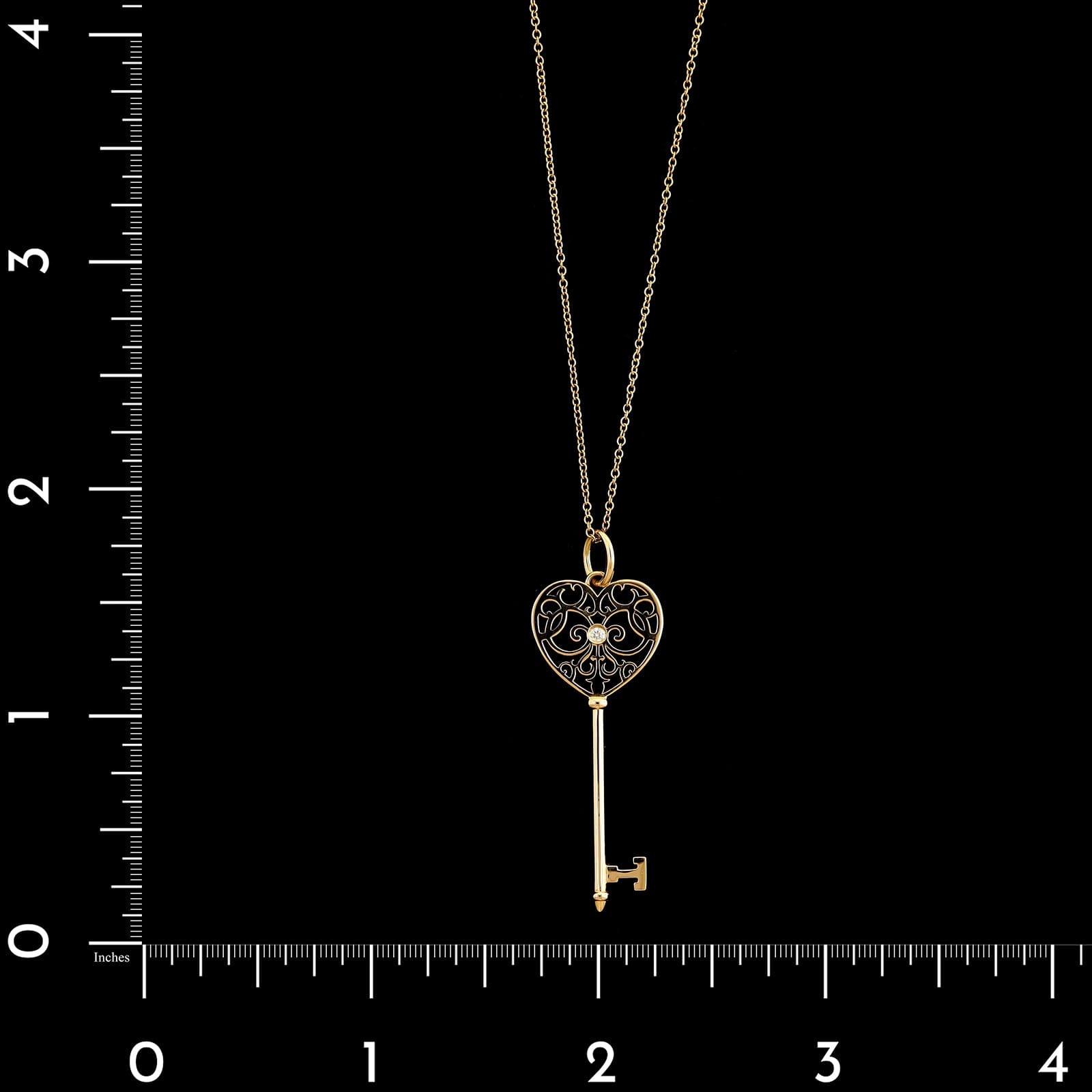 Tiffany & Co. 18K Rose Gold Estate Diamond Enchant Heart Key Pendant Necklace
