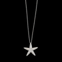 14K White Gold Estate Diamond Starfish Pendant Necklace