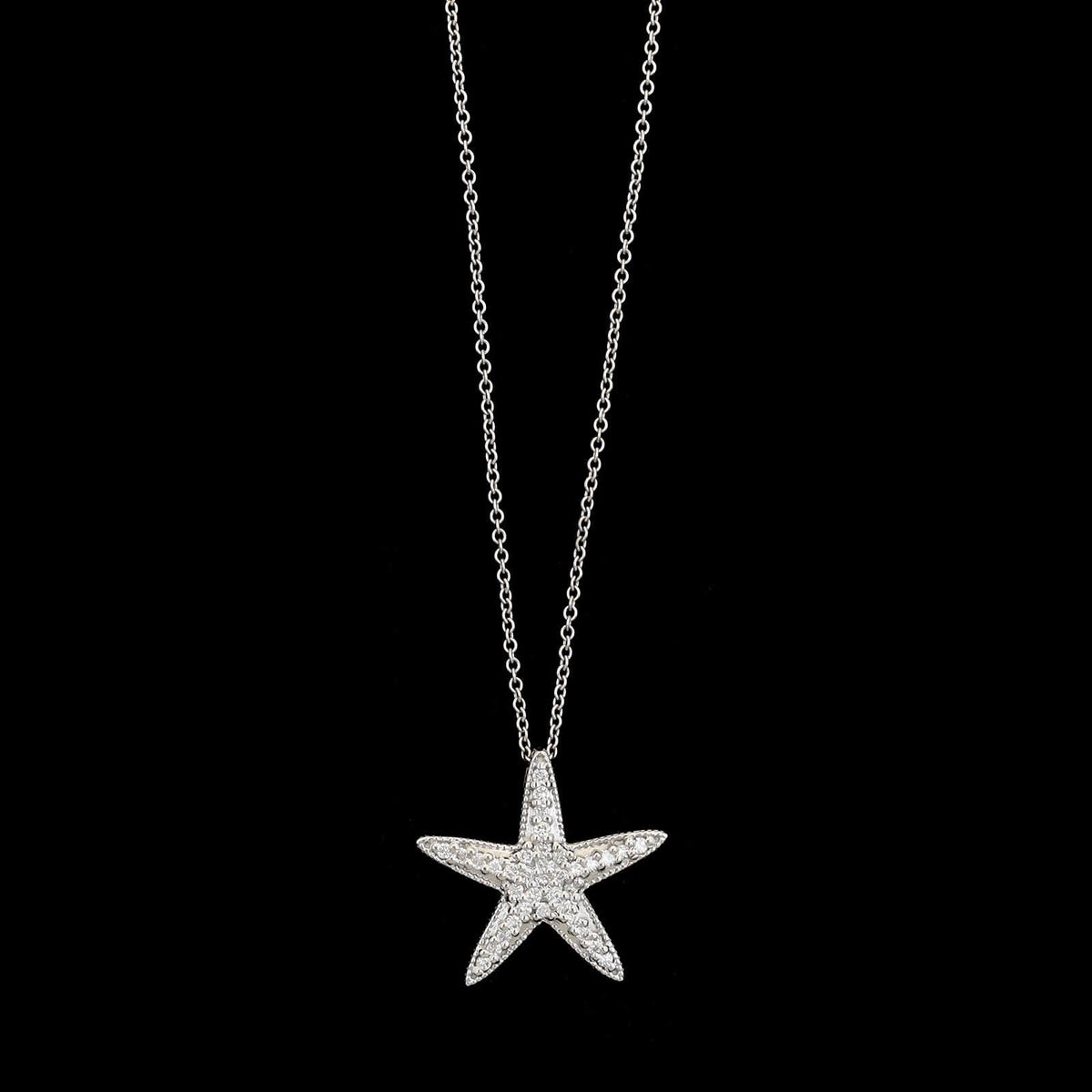 14K White Gold Estate Diamond Starfish Pendant Necklace
